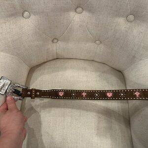 NEW Girl’s 22 Nocona Western Belt N4413644 Pink Rhinestone Heart Cross Religious
